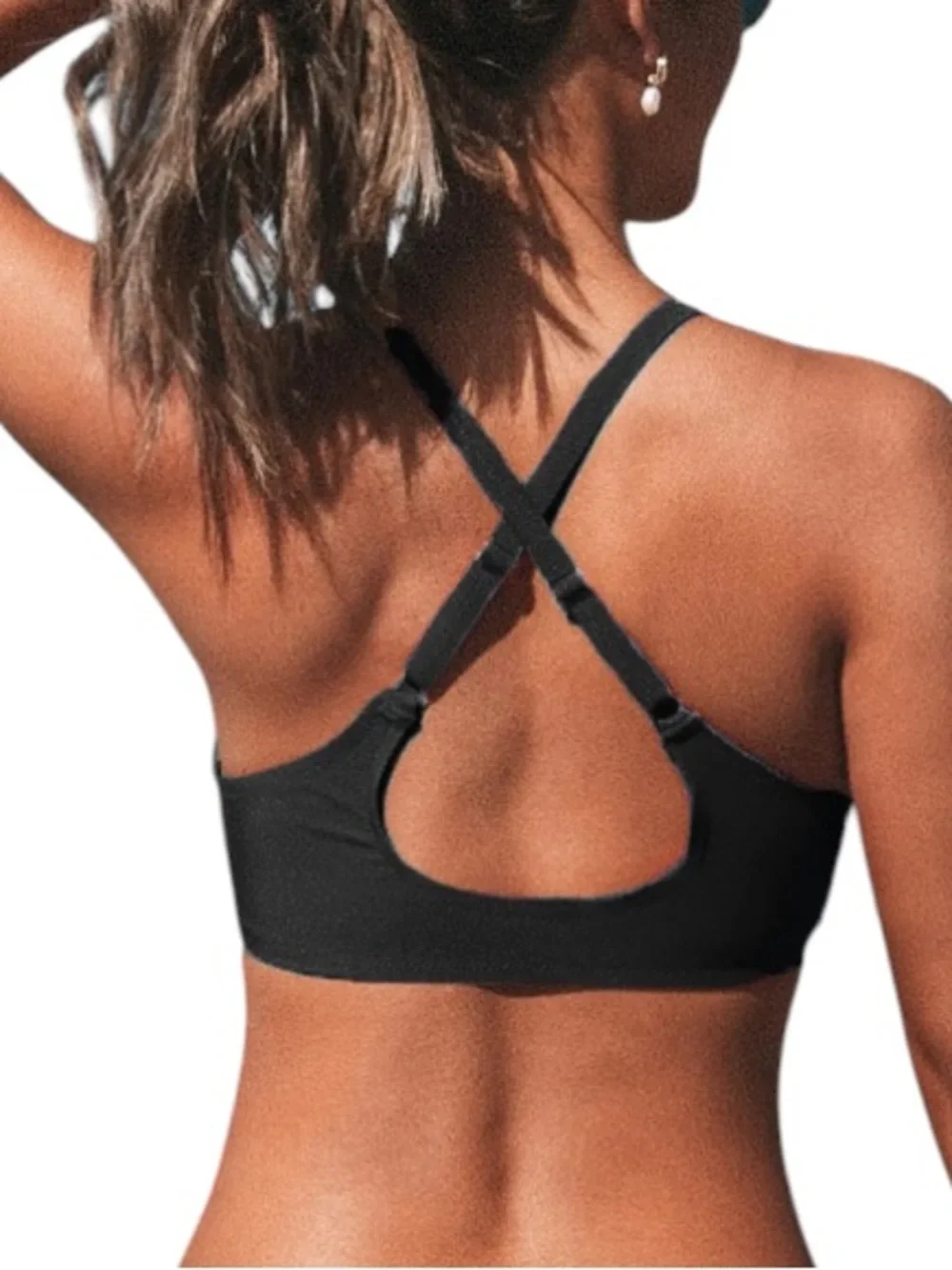 SOUQFONE Black V-Neck Bunny Tie Bikini Top size XL